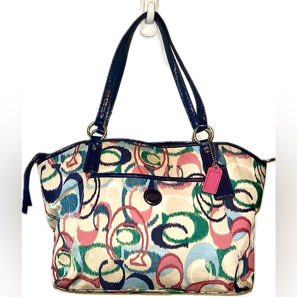 Coach Multicolor Tote Bag with Blue Handles